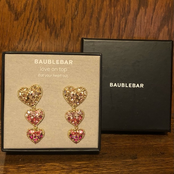 NIB-Baublebar-Heart Dangle Earrings-Glass Stones-Surgical Steel-Hypoallergenic - Picture 2 of 5